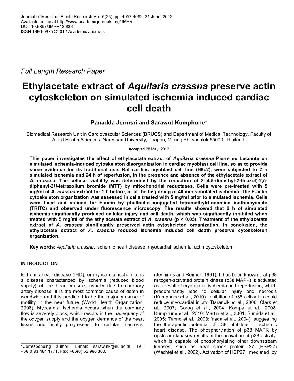 The Ethyl Acetate Extract of Aquilaria Crassna Protect