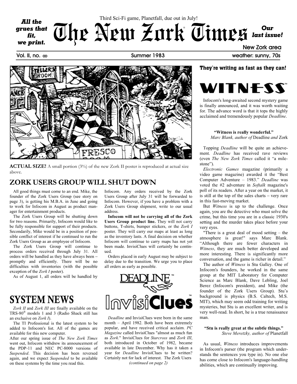 The New Zork Times New Zork Area Vol