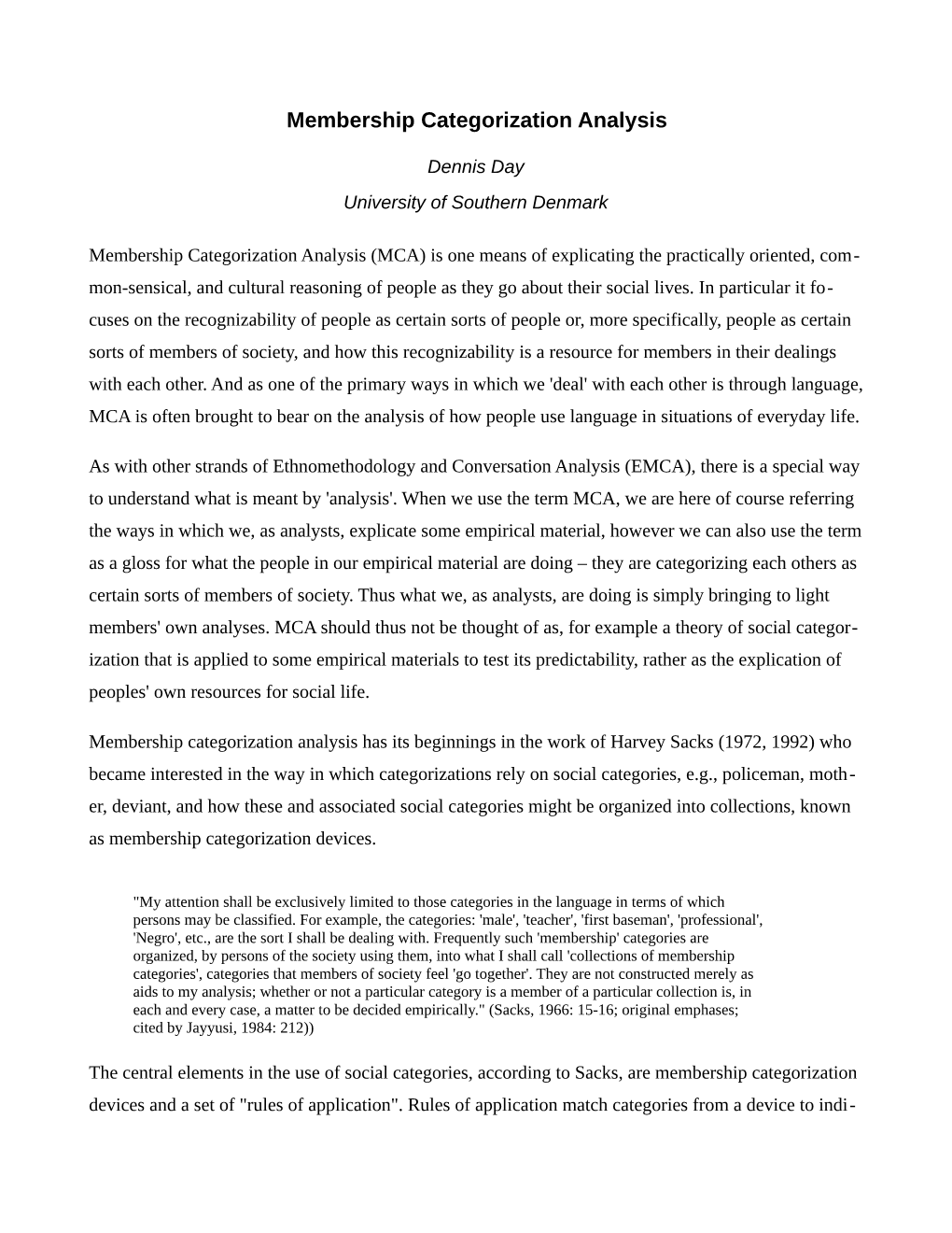 Membership Categorization Analysis