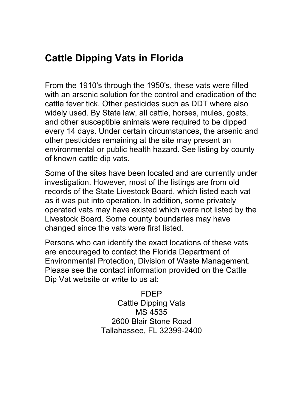 Cattle Dipping Vats in Florida