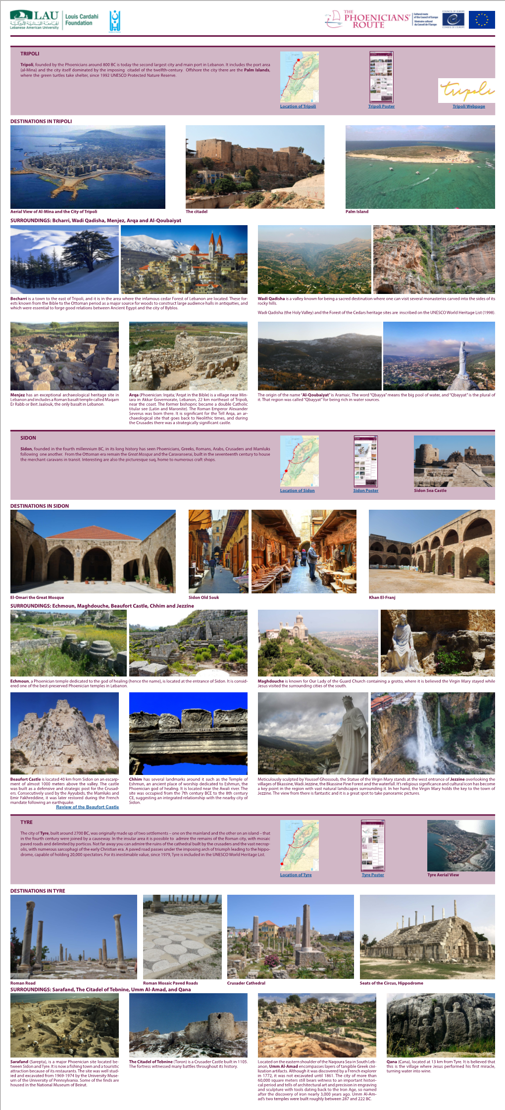 DESTINATIONS in TYRE TYRE SURROUNDINGS: Sarafand, the Citadel of Tebnine, Umm Al-Amad, and Qana TRIPOLI DESTINATIONS in TRIPOLI