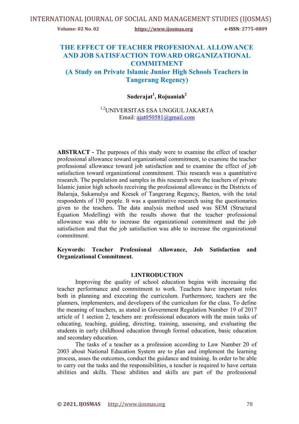 (Ijosmas) the Effect of Teacher Profesional