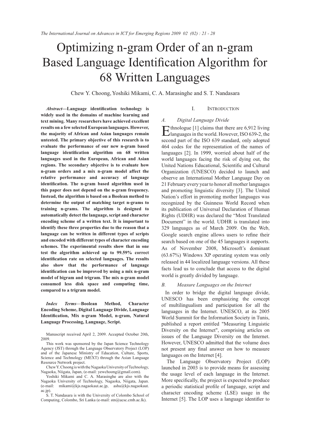 Optimizing N-Gram Order of an N-Gram Based Language Identification