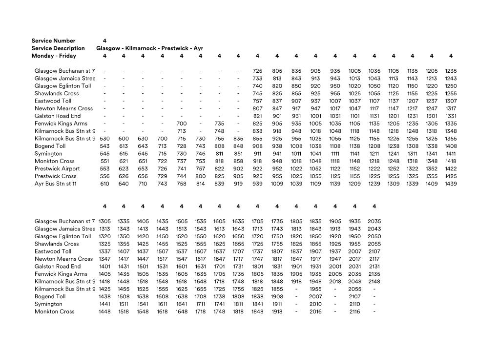 Kilmarnock - Prestwick - Ayr Monday - Friday 4 4 4 4 4 4 4 4 4 4 4 4 4 4 4 4 4 4 4