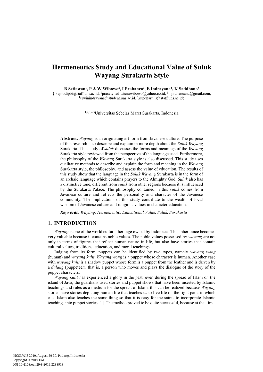 Hermeneutics Study and Educational Value of Suluk Wayang Surakarta Style