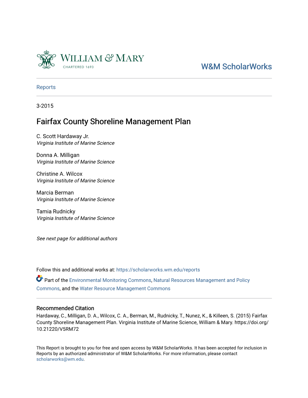 Fairfax County Shoreline Management Plan