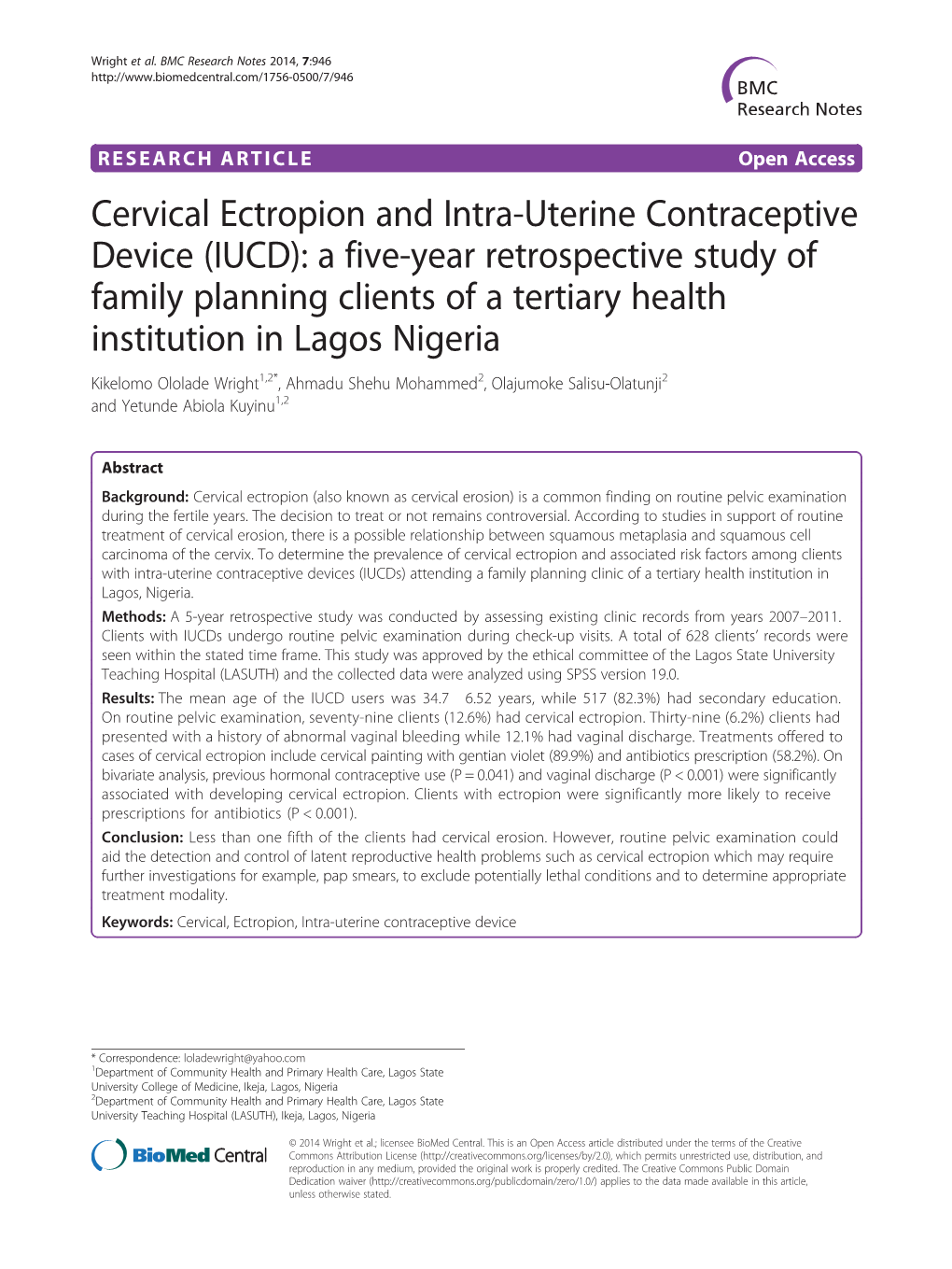 Cervical Ectropion and Intra-Uterine Contraceptive Device