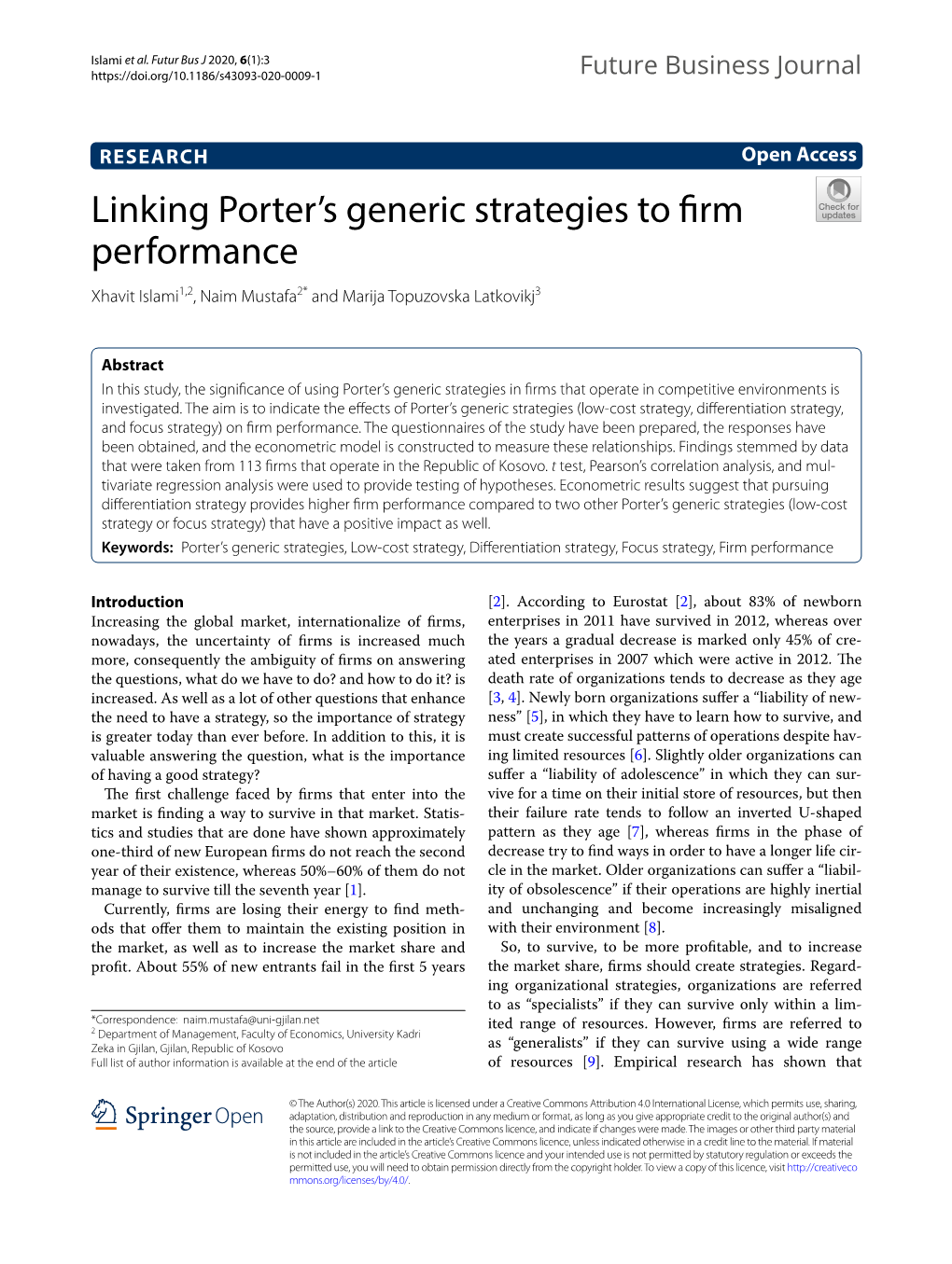 Linking Porter's Generic Strategies to Firm Performance