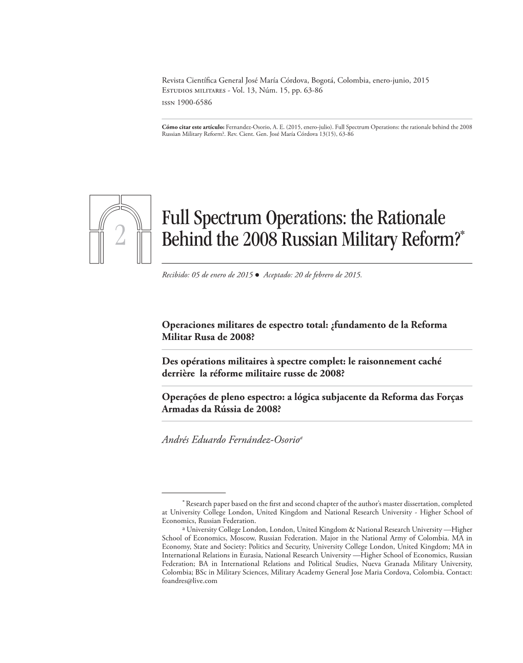 Full Spectrum Operations: the Rationale Behind the 2008 Russian Military Reform?