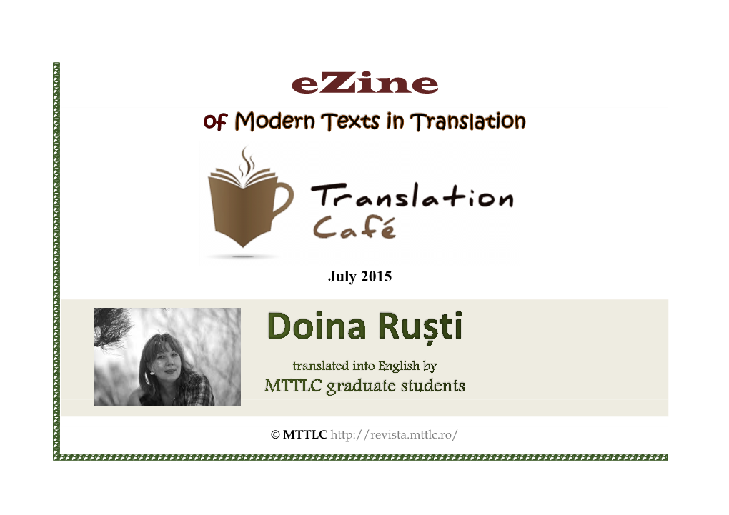 Doina Ruști Translated Into English by MTTLC Graduate Students
