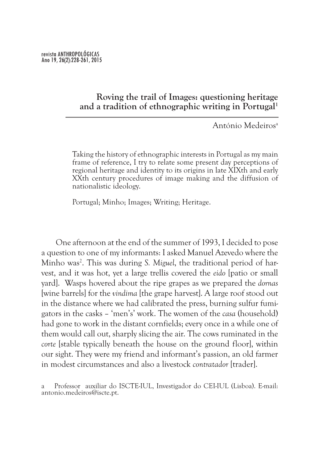 Questioning Heritage and a Tradition of Ethnographic Writing in Portugal1