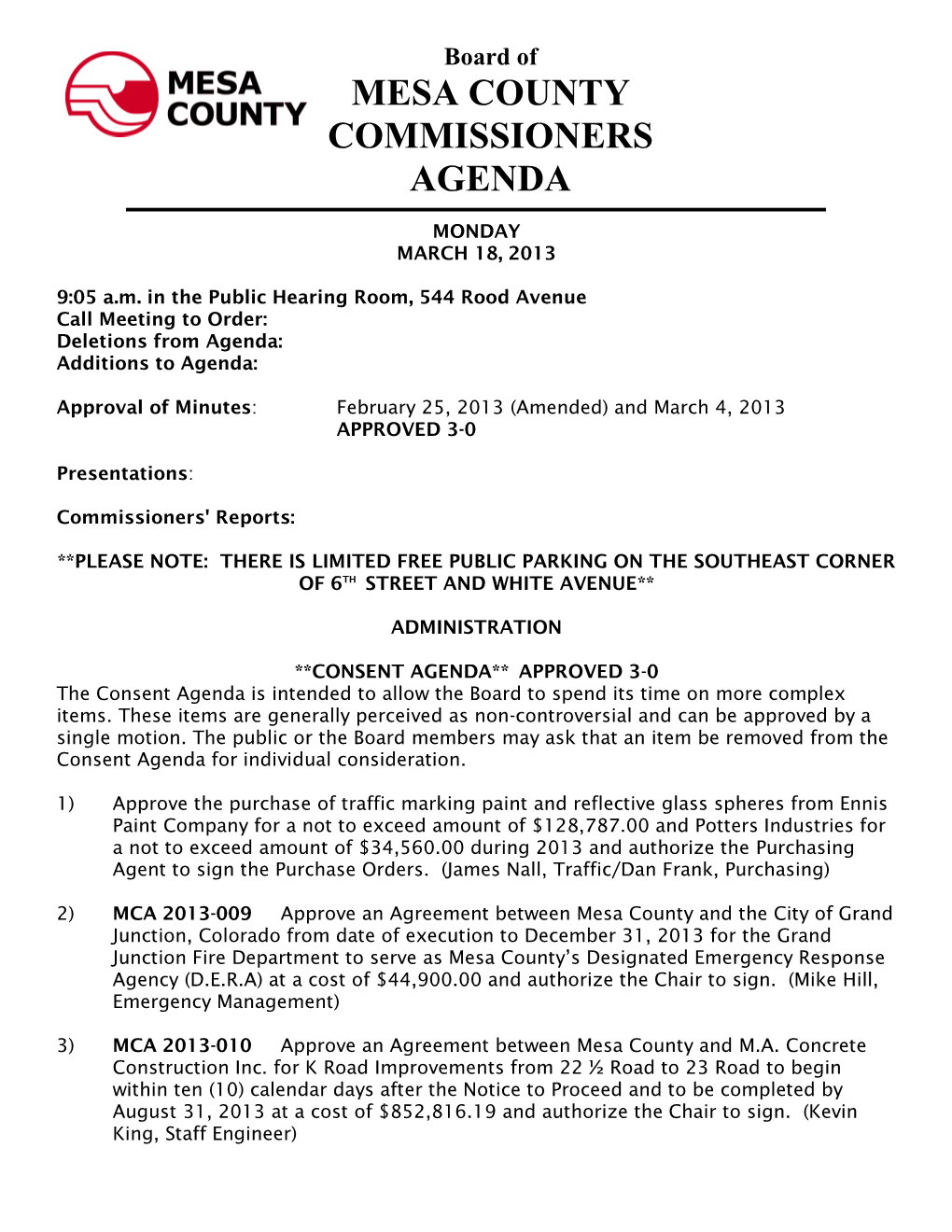 Mesa County Commissioners Agenda