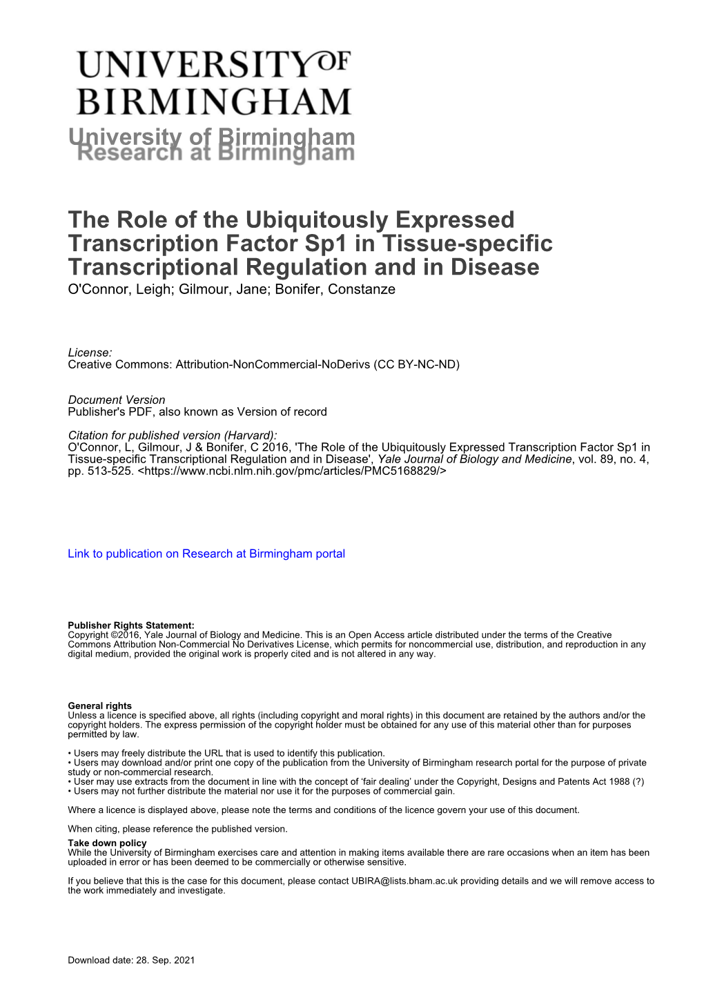 University of Birmingham the Role of the Ubiquitously Expressed