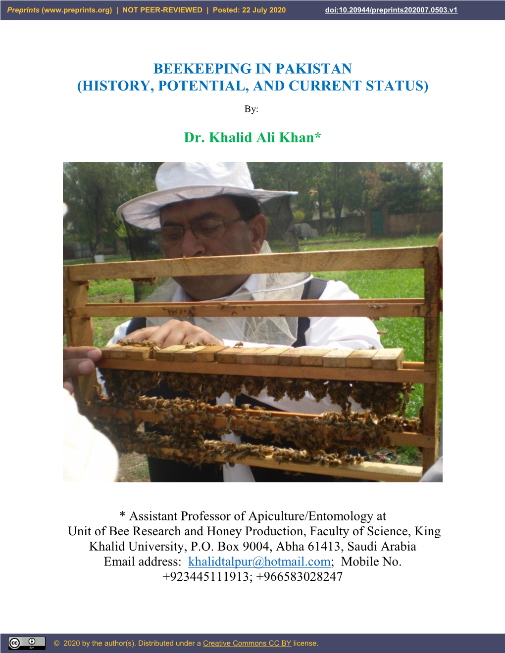 Beekeeping in Pakistan (History, Potential, and Current Status)