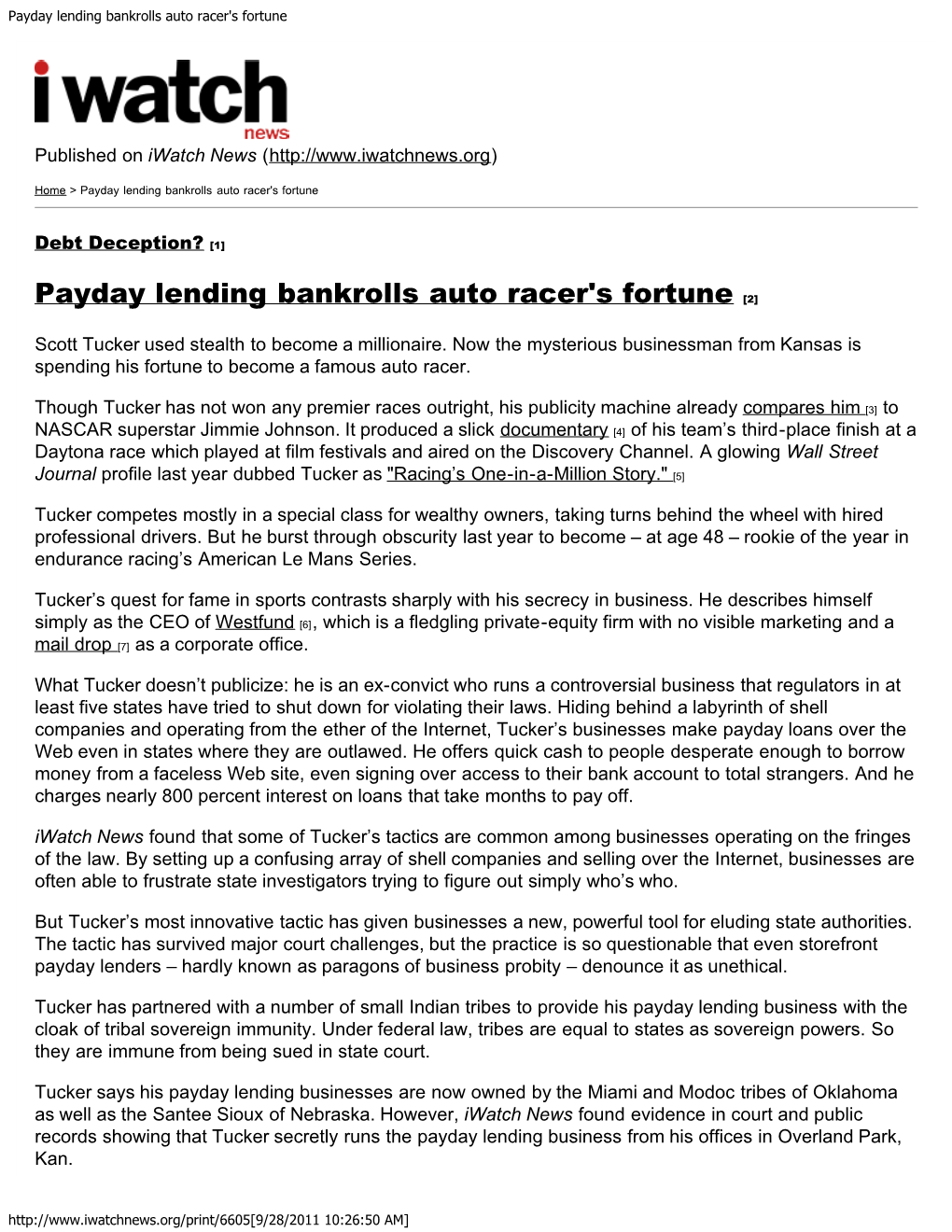 Payday Lending Bankrolls Auto Racer's Fortune