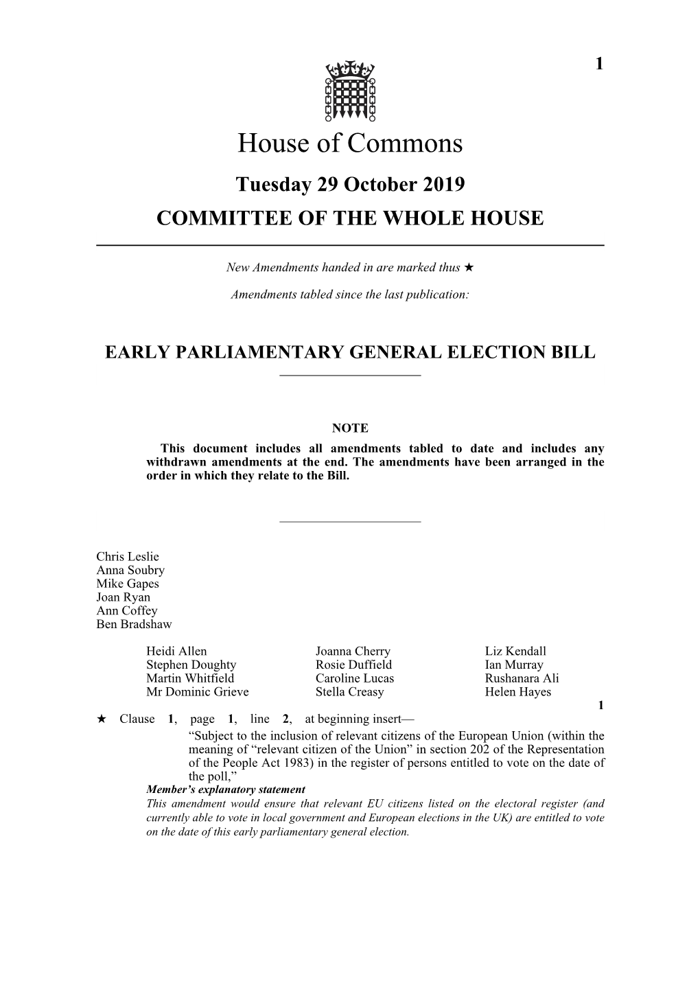 Early Parliamentary General Election Bill