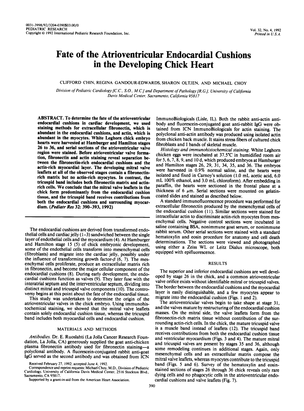 Fate of the Atrioventricular Endocardia1 Cushions in the Developing Chick Heart