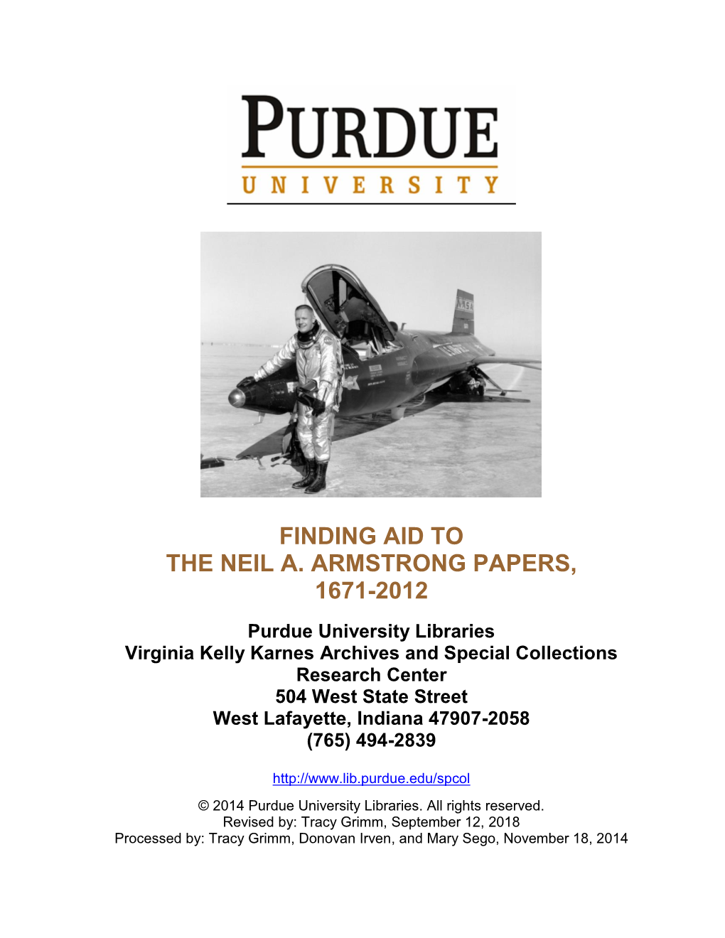 Finding Aid to the Neil A. Armstrong Papers, 1671-2012