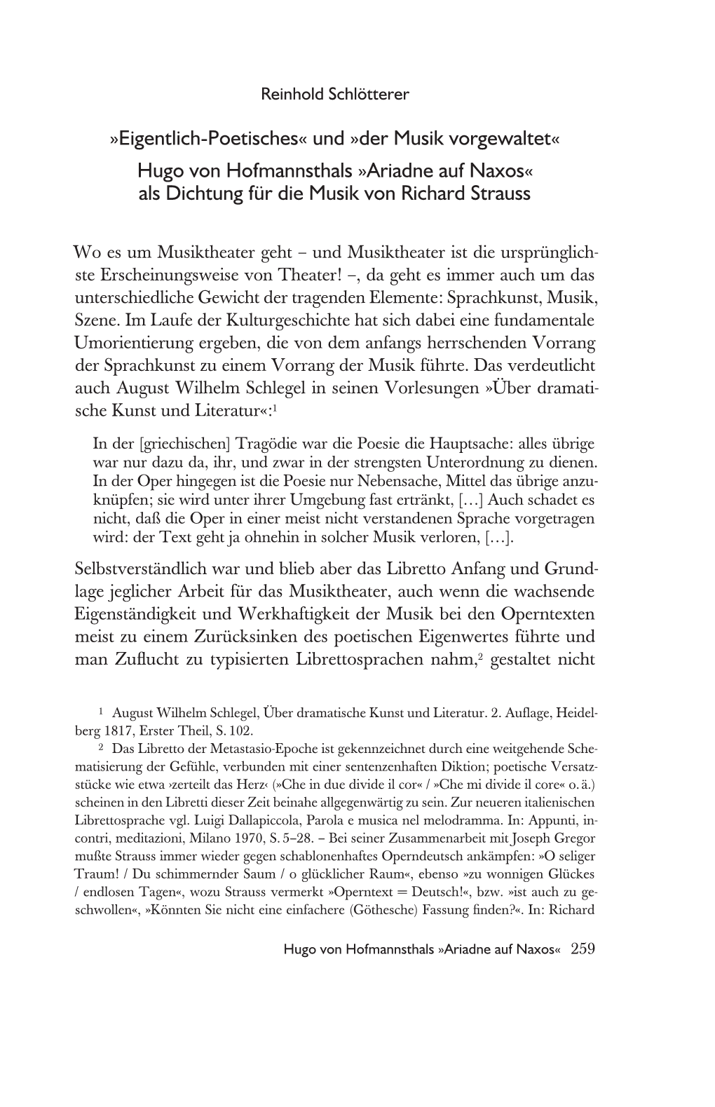 Hugo Von Hofmannsthals »Ariadne Auf Naxos« Als Dichtung Für Die Musik Von Richard Strauss