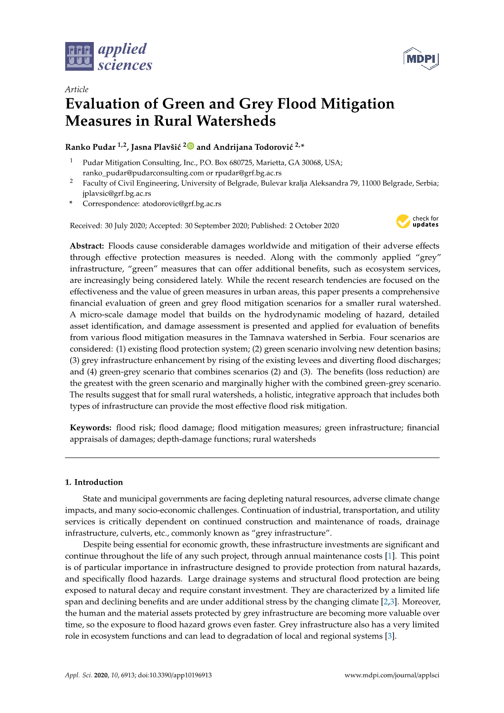 Evaluation of Green and Grey Flood Mitigation Measures in Rural Watersheds