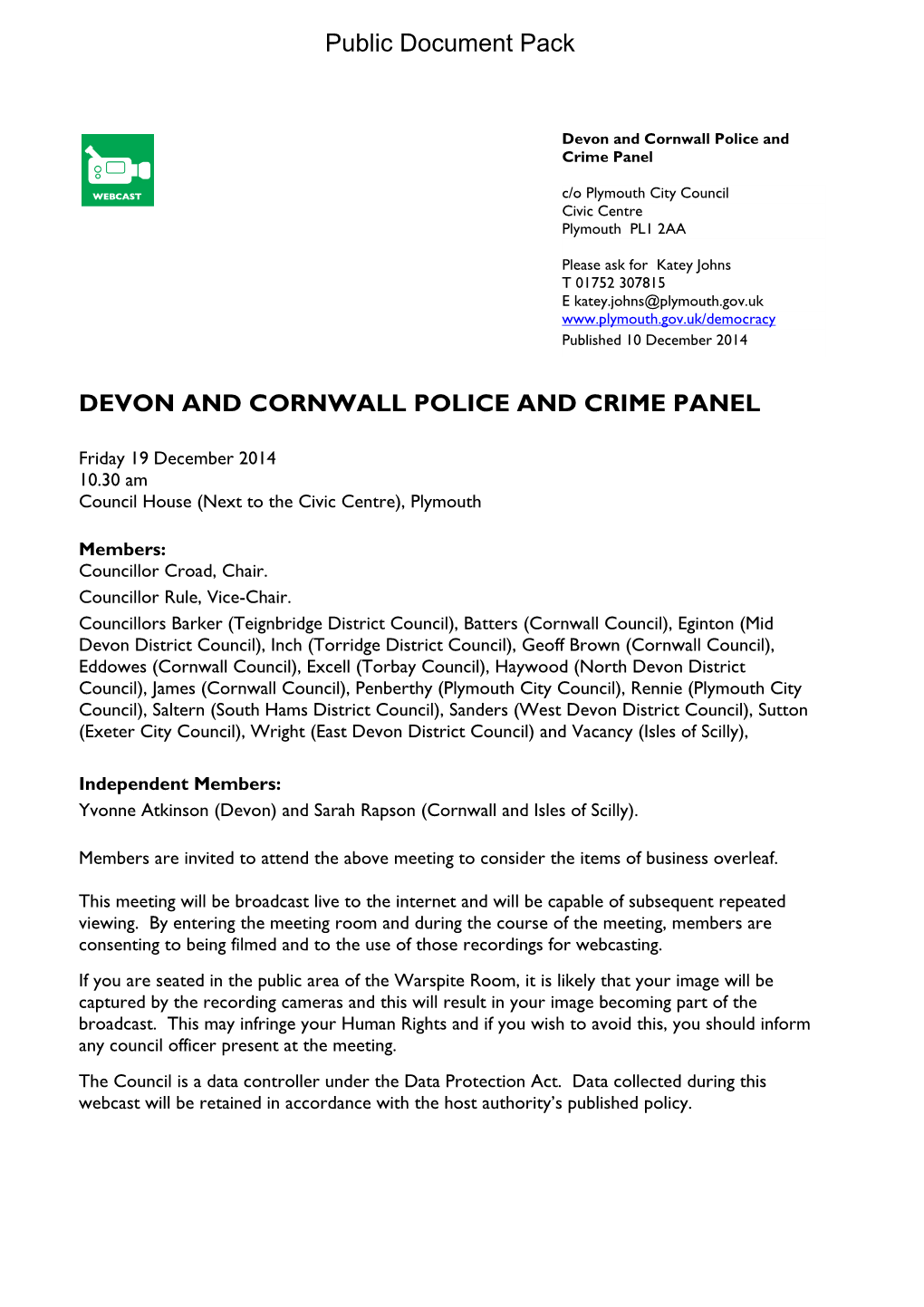 (Public Pack)Agenda Document for Devon and Cornwall Police And