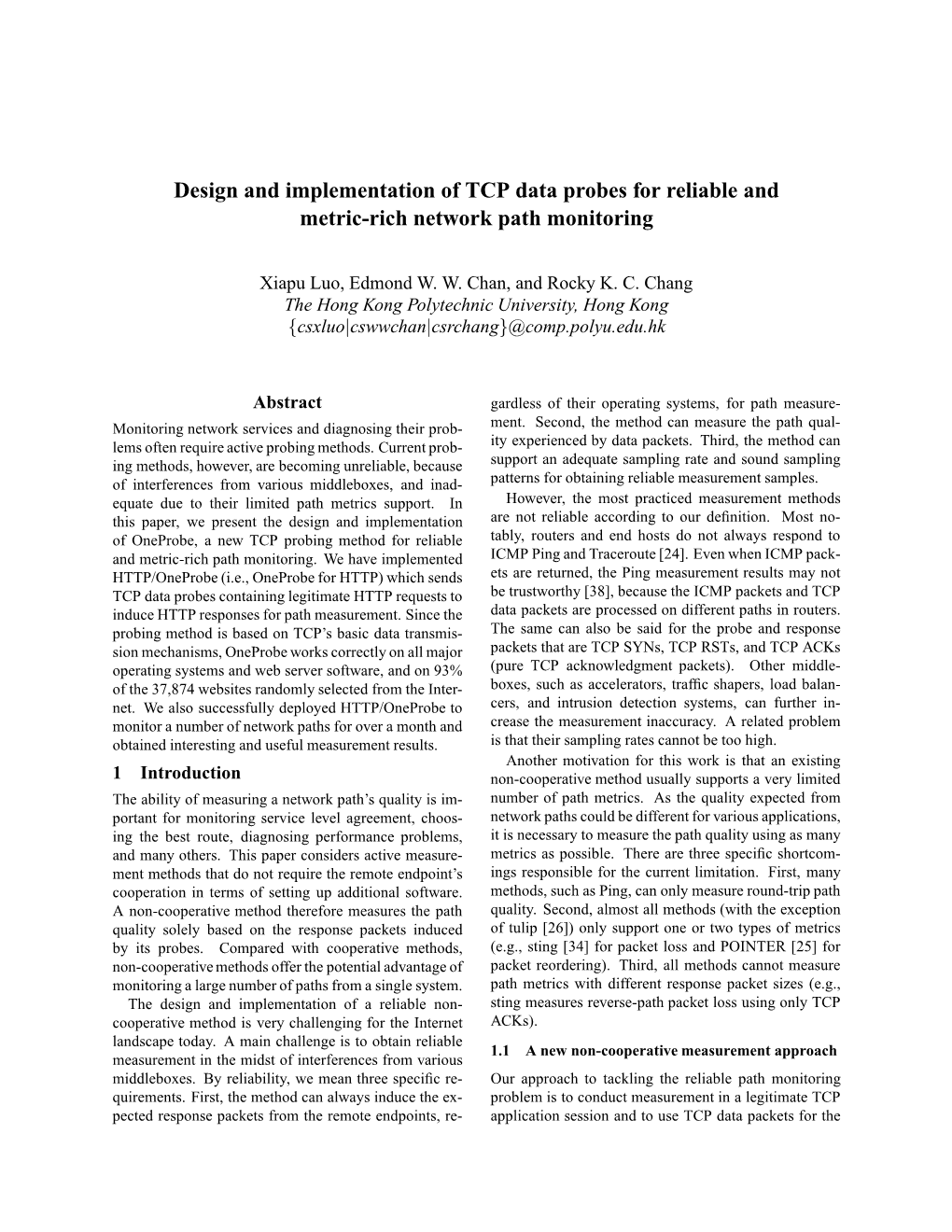 Design and Implementation of TCP Data Probes for Reliable and Metric-Rich Network Path Monitoring