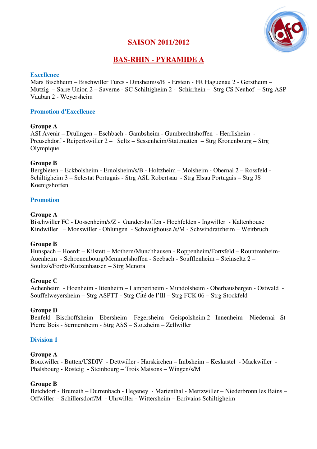 Saison 2011/2012 Bas-Rhin