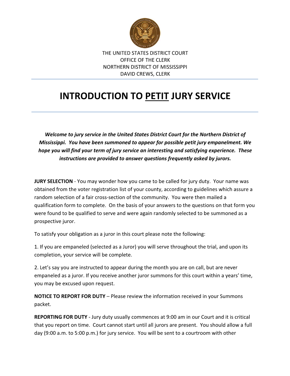 Introduction to Petit Jury Service