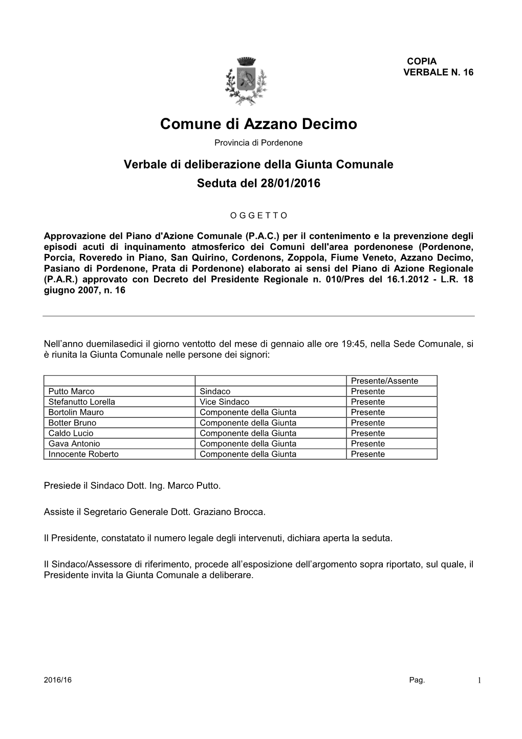 Comune Di Azzano Decimo Provincia Di Pordenone