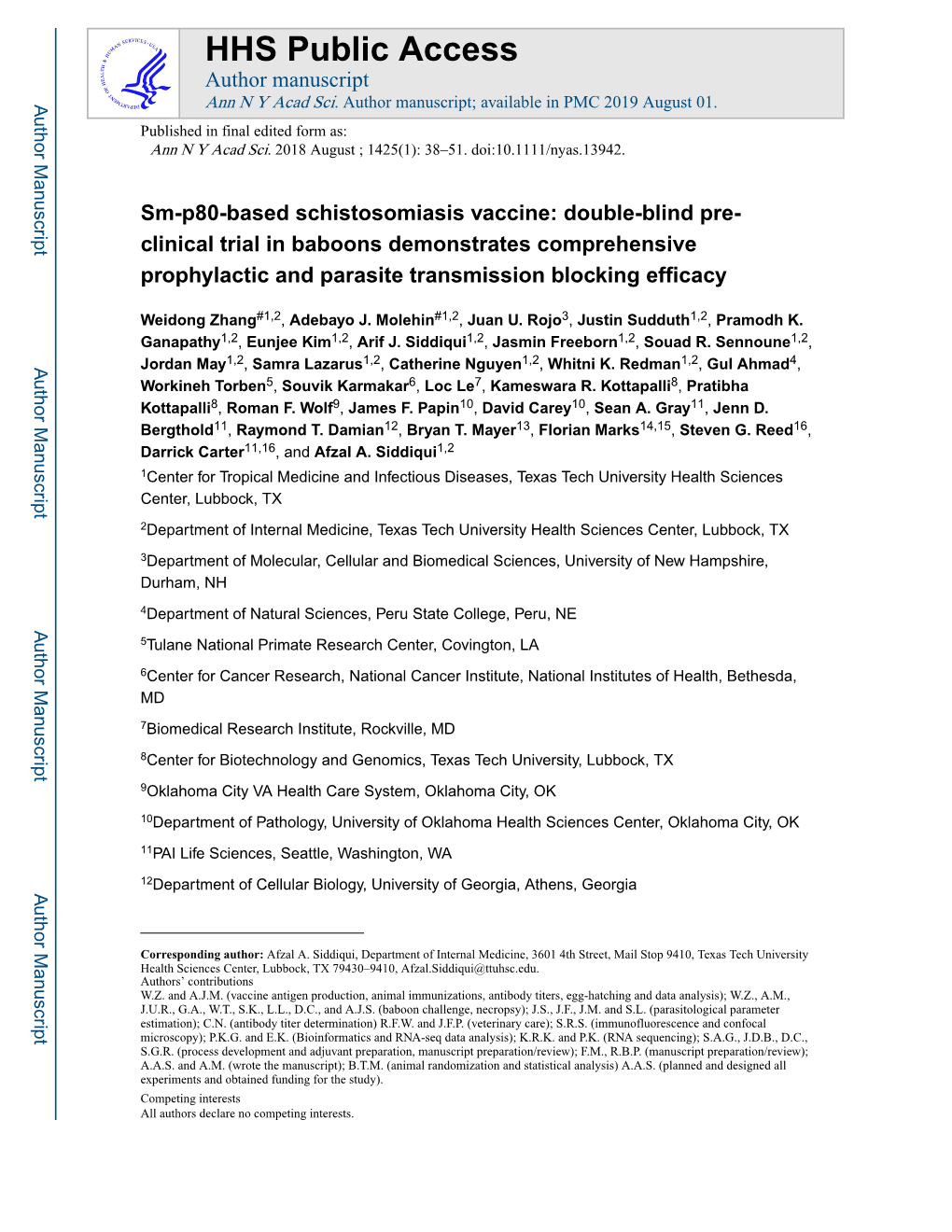 Sm-P80-Based Schistosomiasis Vaccine: Double-Blind Pre- Clinical Trial in Baboons Demonstrates Comprehensive Prophylactic and Parasite Transmission Blocking Efficacy