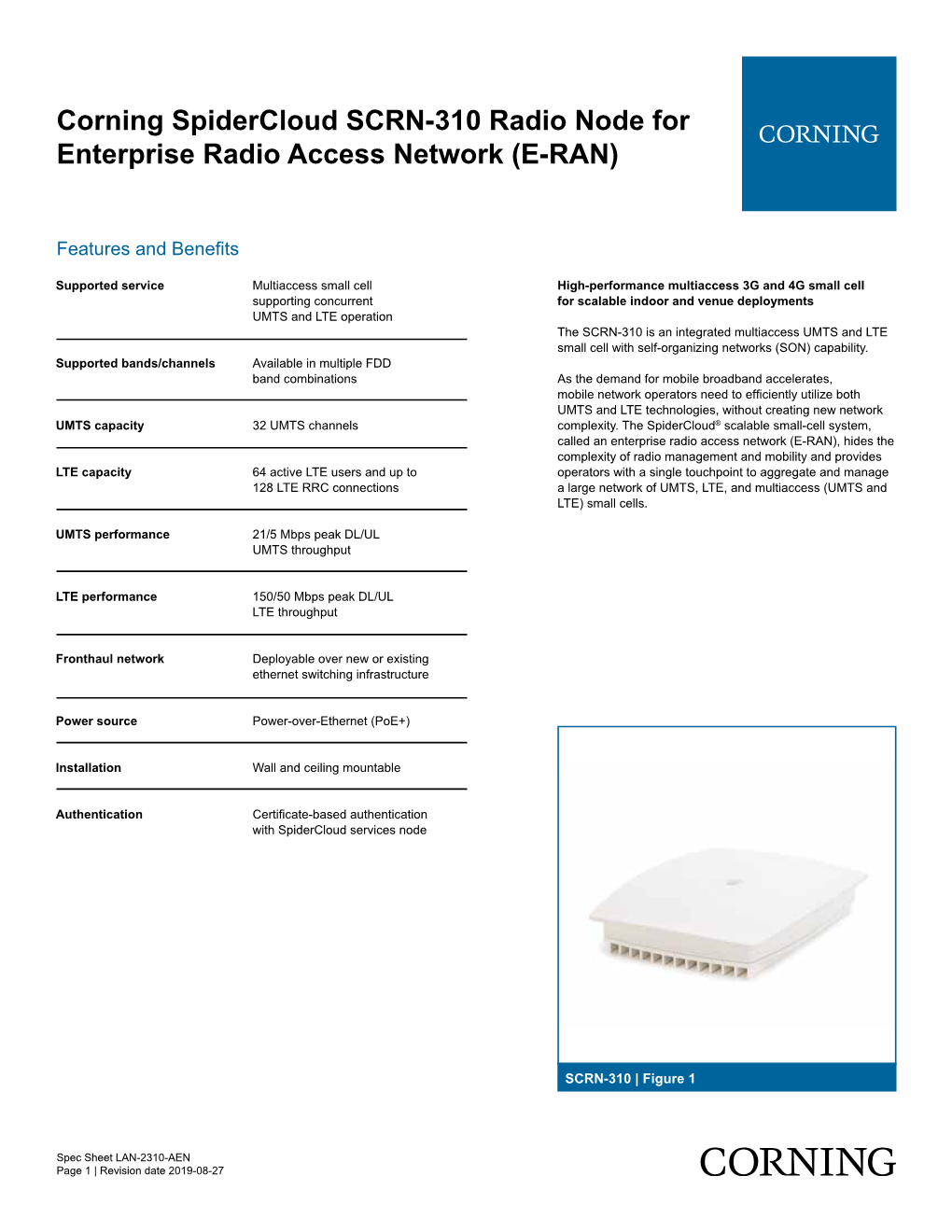 Corning Spidercloud SCRN-310 Radio Node for Enterprise Radio Access Network (E-RAN)