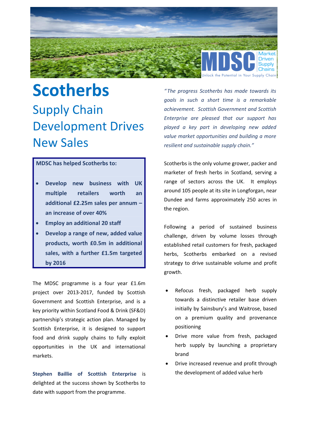 Scotherbs Supply Chain Development Drives New Sales