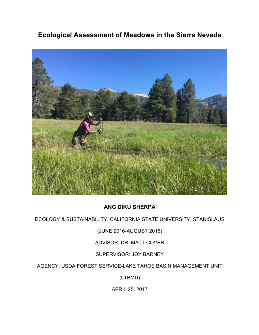 Ecological Assessment of Meadows in the Sierra Nevada