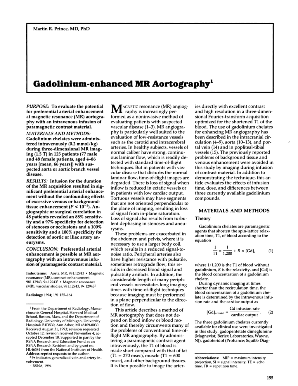 Gadolinium-Enhanced MR Aortography'