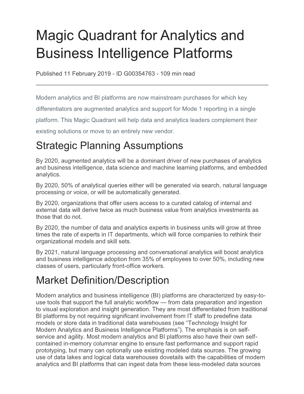 Magic Quadrant for Analytics and Business Intelligence Platforms