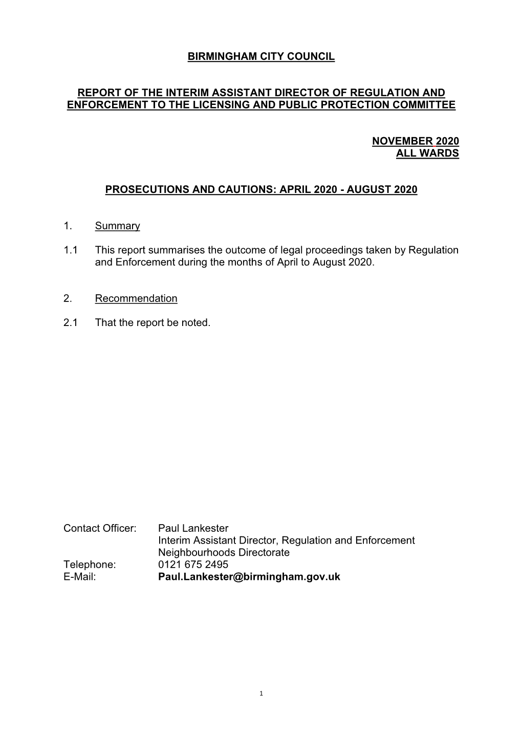 Birmingham City Council Report of the Interim