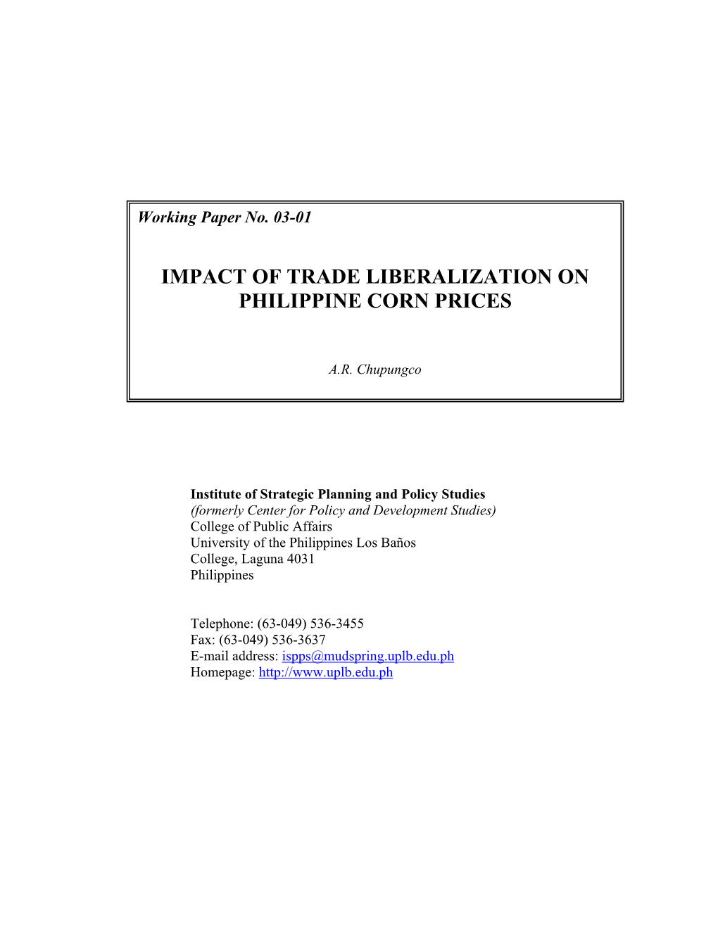 Impact of Trade Liberalization on Philippine Corn Prices