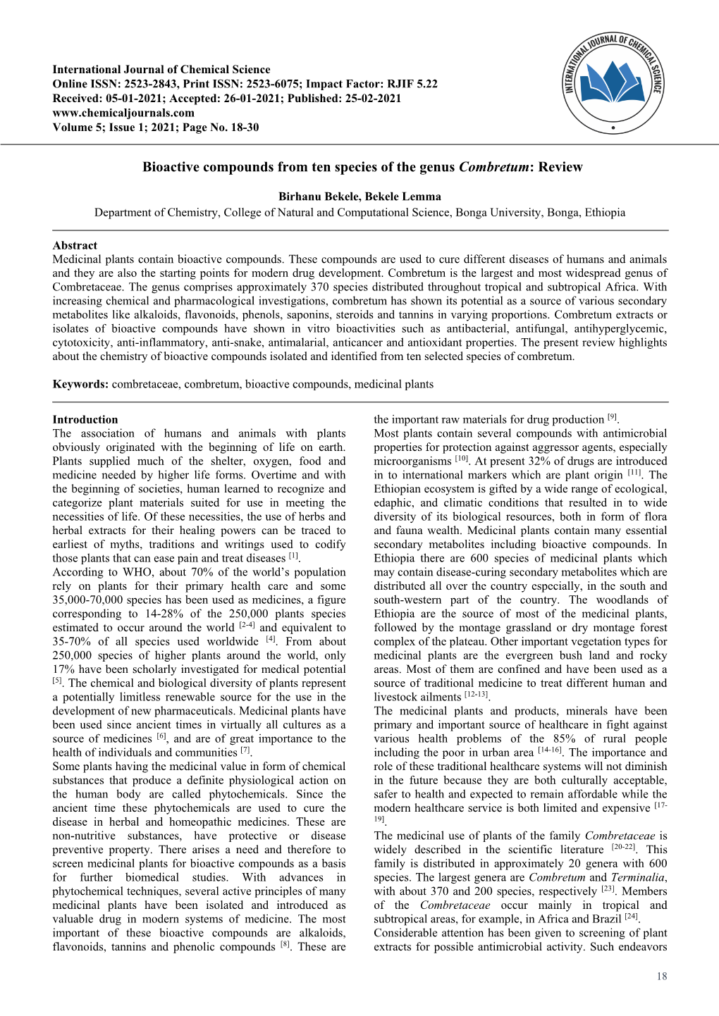 Bioactive Compounds from Ten Species of the Genus Combretum: Review