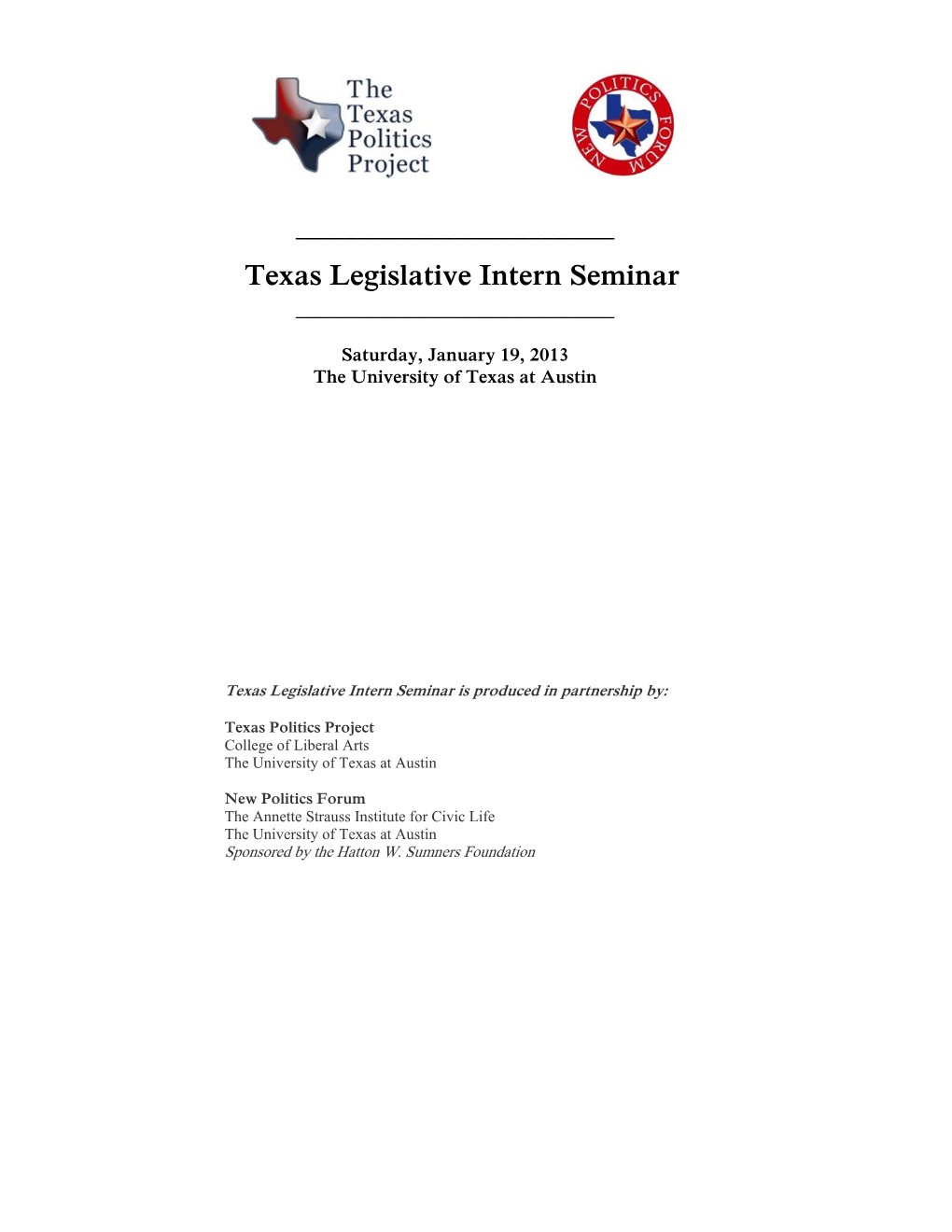 Texas Legislative Intern Seminar ______