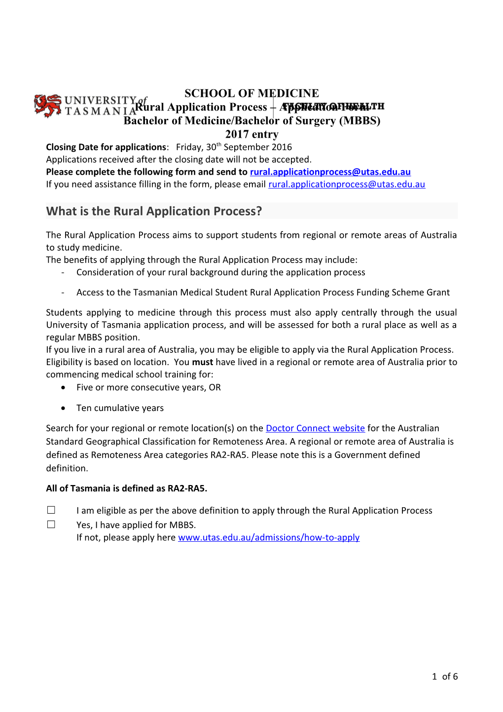 Rural Application Process Application Form
