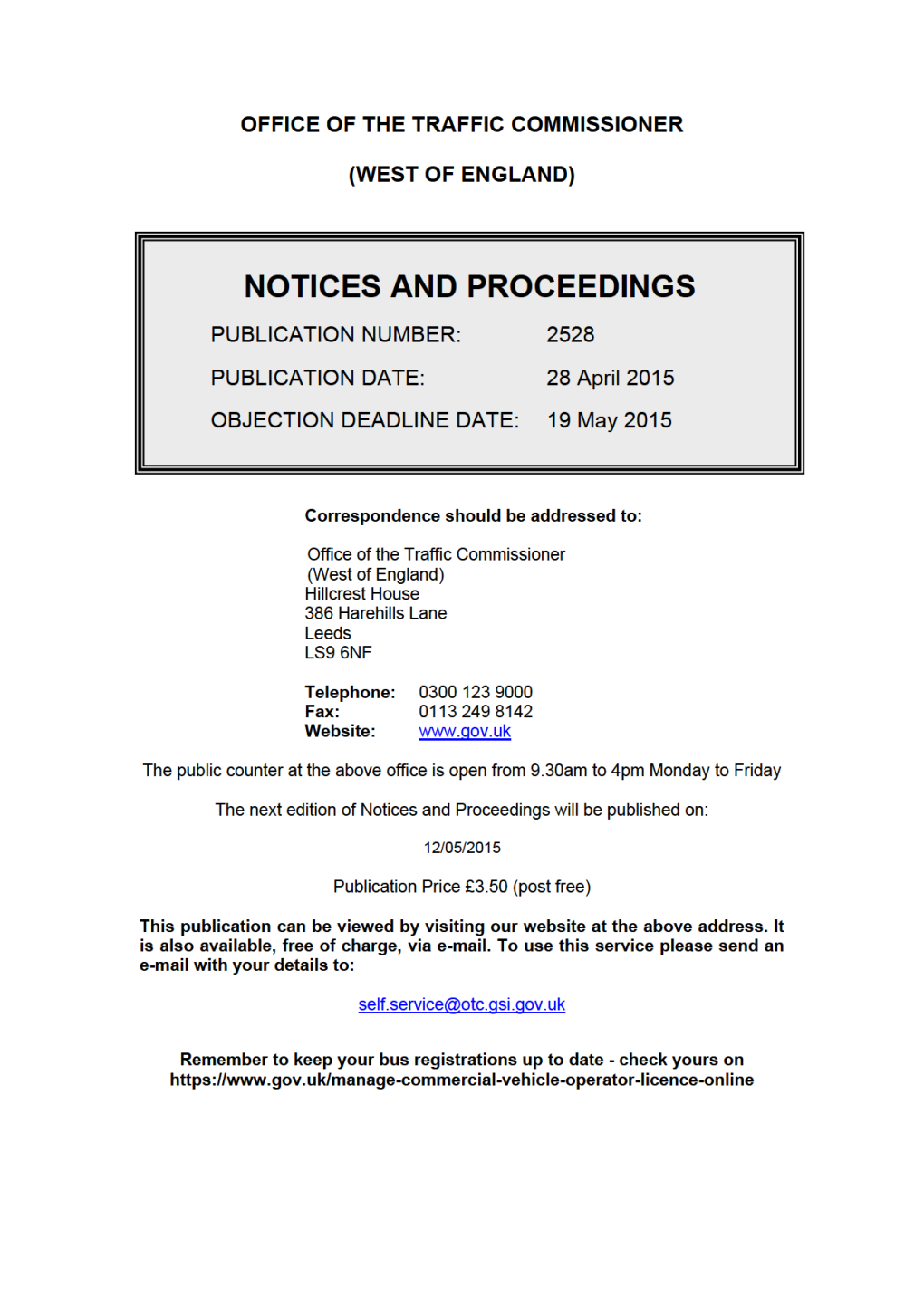 Notices and Proceedings: West of England: 28 April 2015