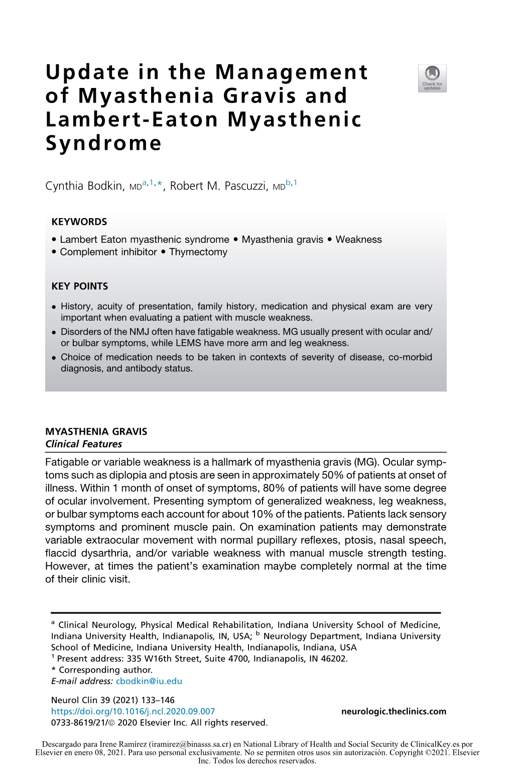 Update in the Management of Myasthenia Gravis and Lambert-Eaton Myasthenic Syndrome