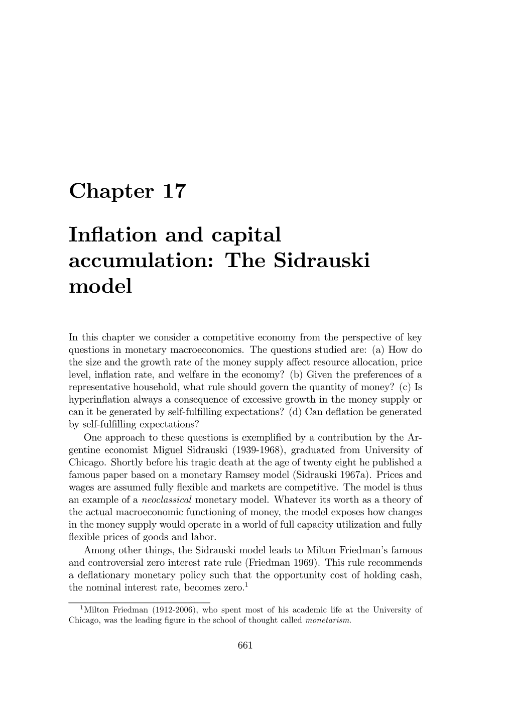 Chapter 17 Inflation and Capital Accumulation: the Sidrauski Model