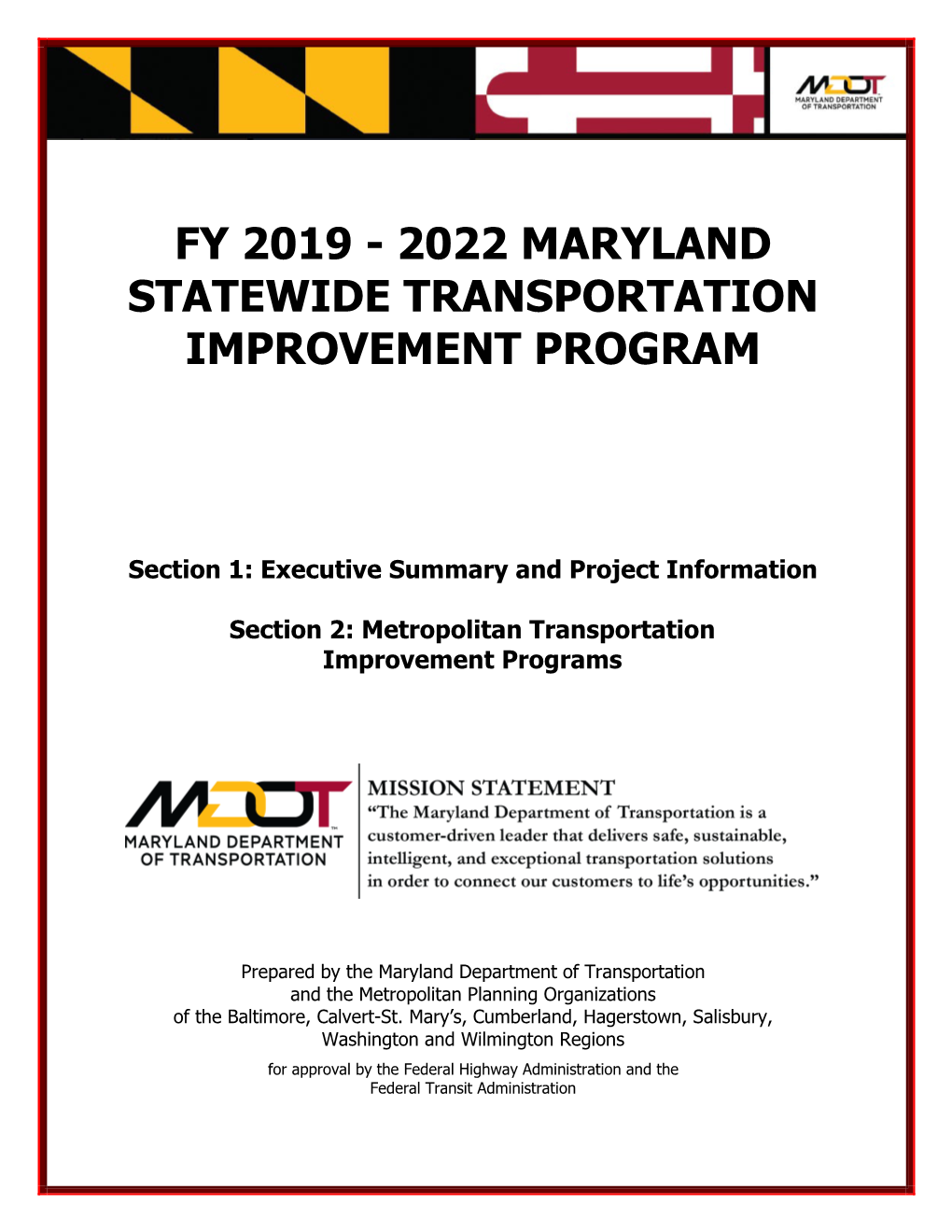 Fy 2019 - 2022 Maryland Statewide Transportation Improvement Program