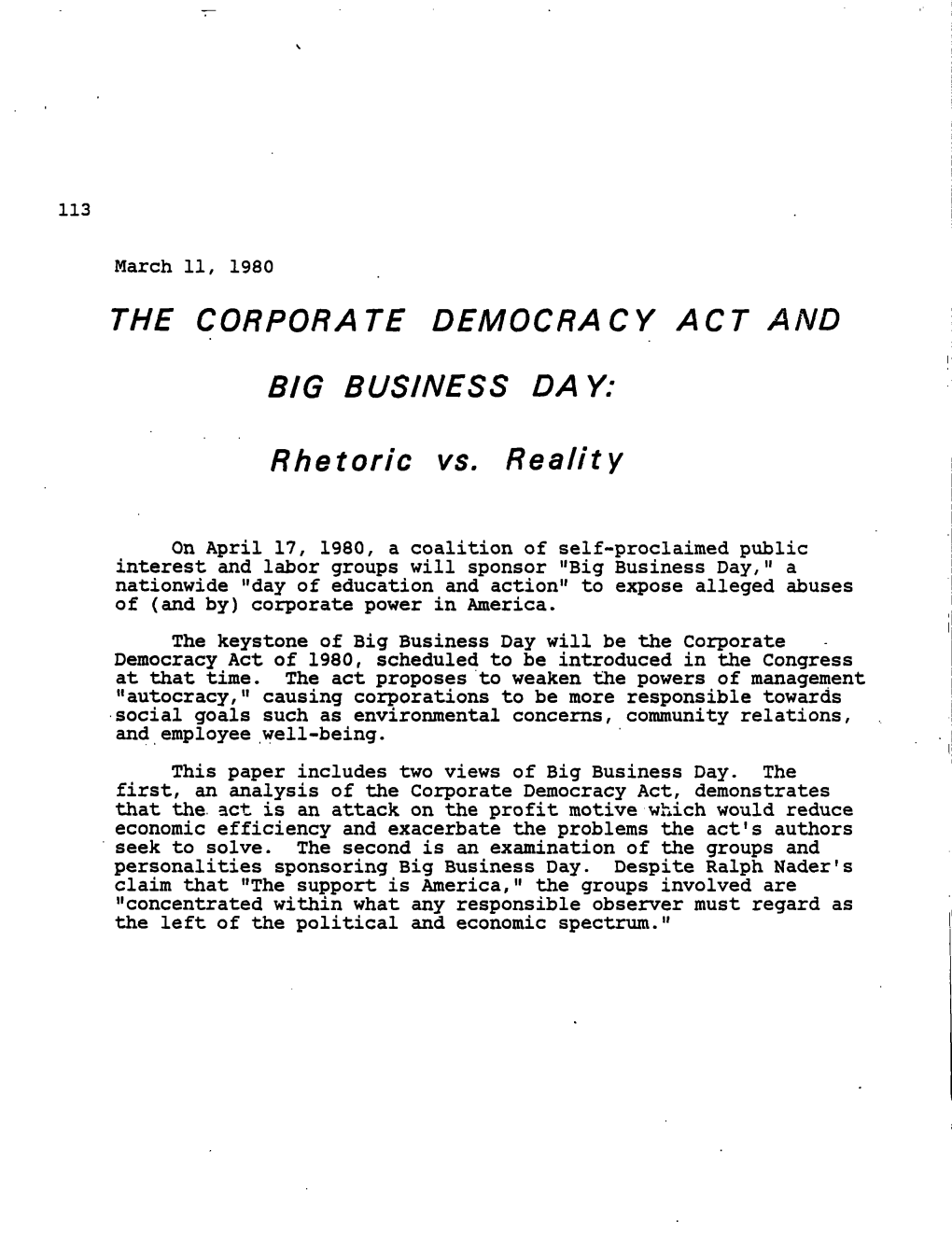 The Corporate Democracy Act and Big Business Day