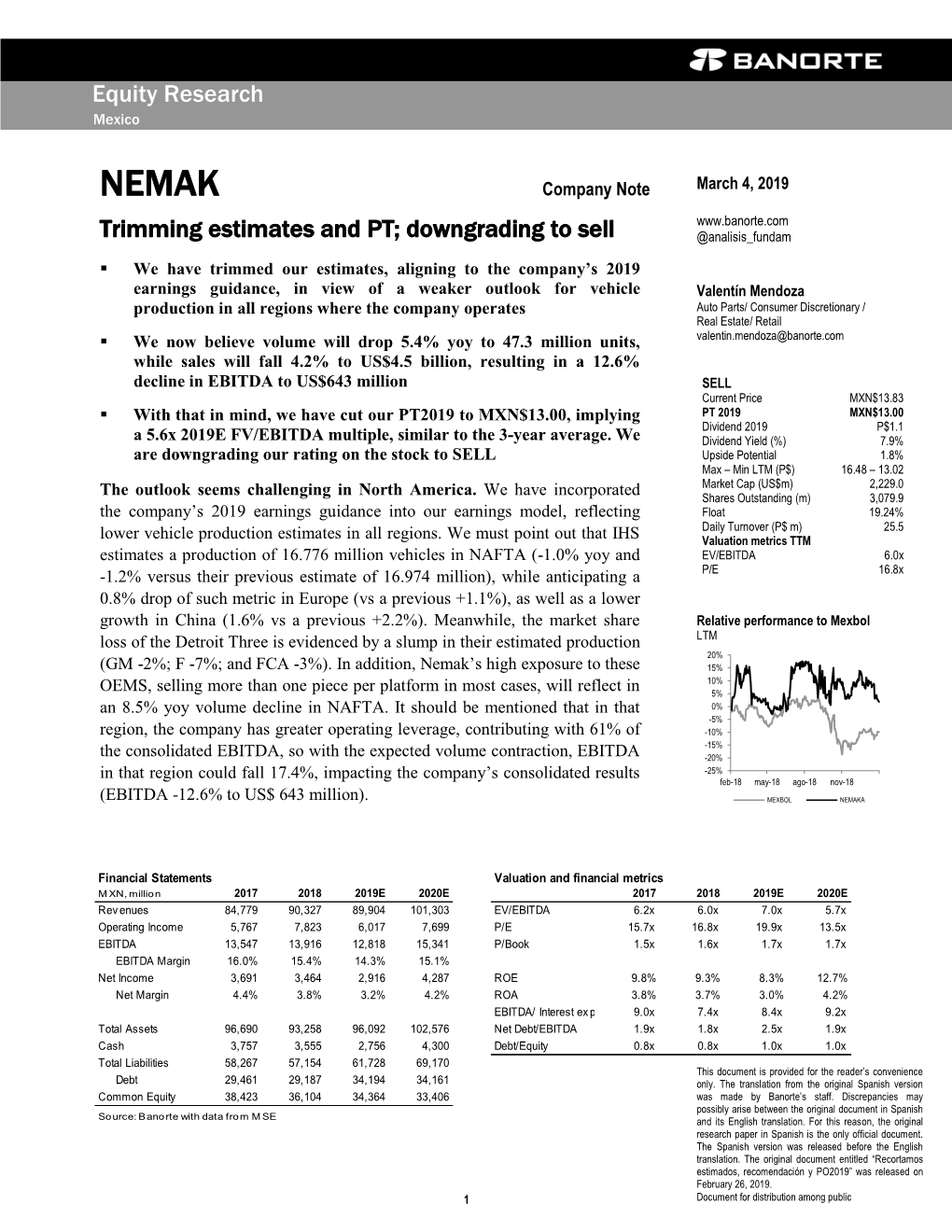 NEMAK Company Note March 4, 2019