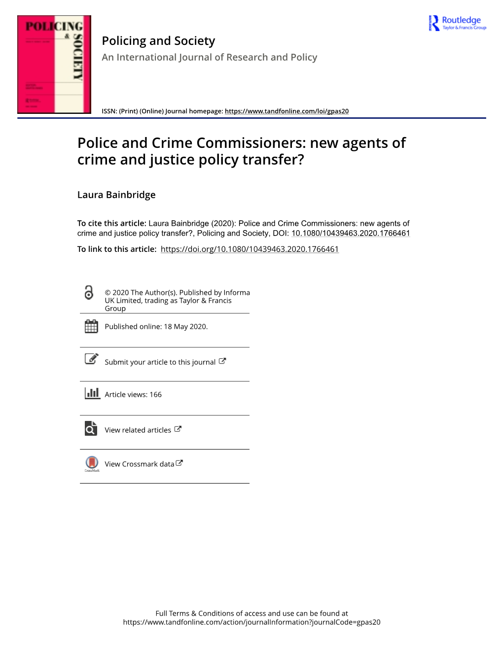 Police and Crime Commissioners: New Agents of Crime and Justice Policy Transfer?