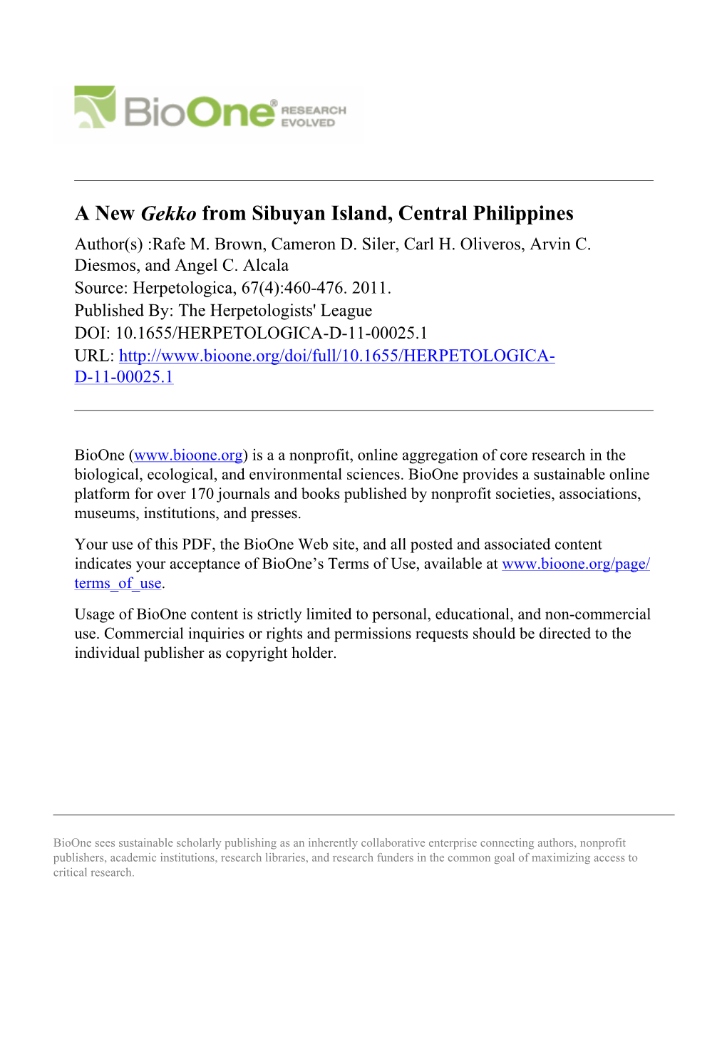 A New Gekko from Sibuyan Island, Central Philippines Author(S) :Rafe M