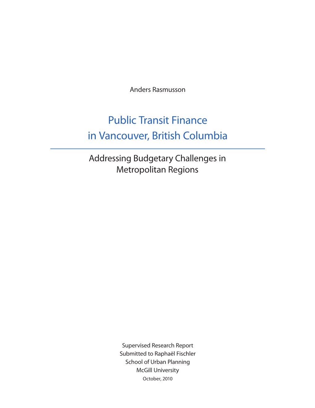 Public Transit Finance in Vancouver, British Columbia
