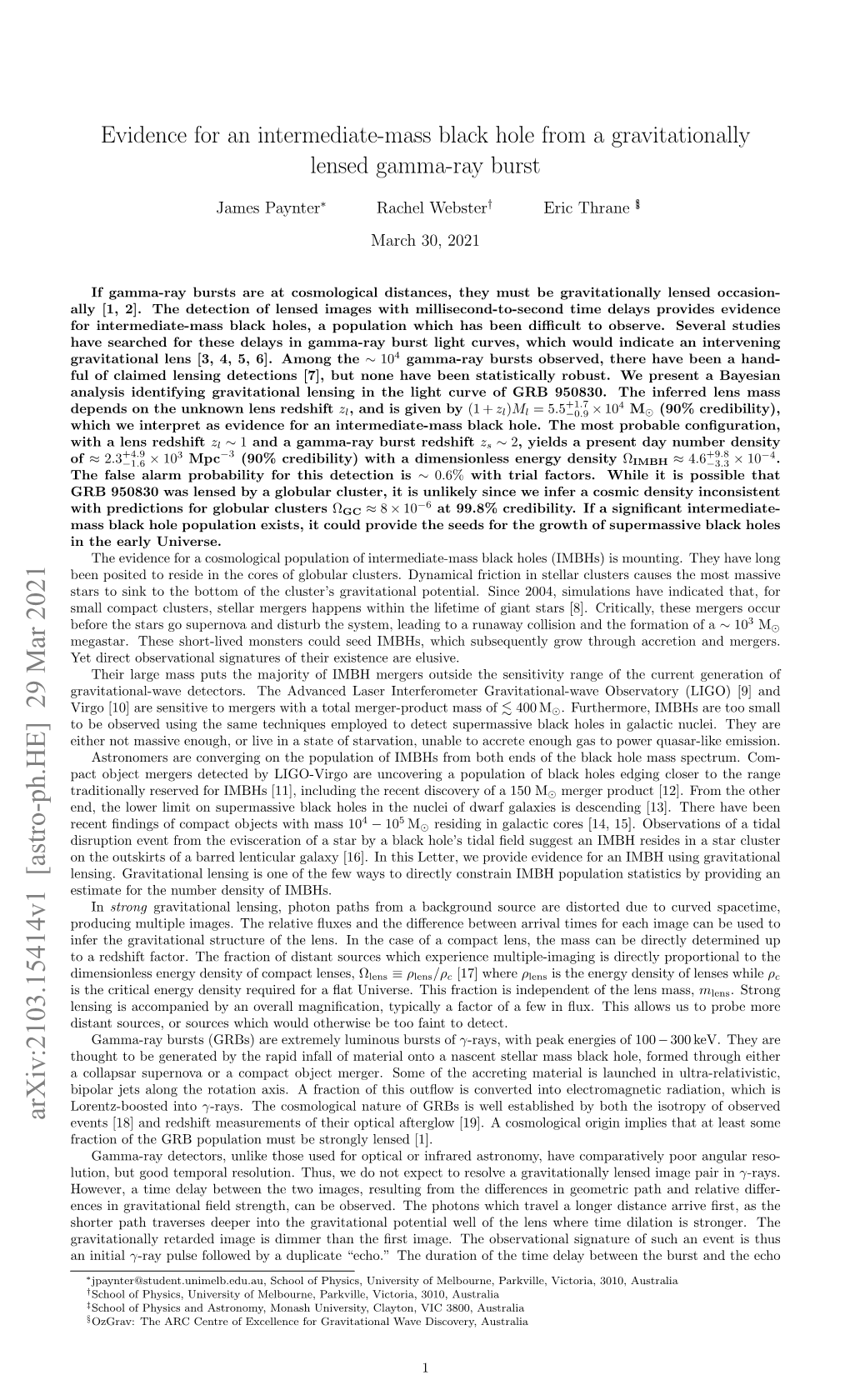 Evidence for an Intermediate-Mass Black Hole from a Gravitationally Lensed Gamma-Ray Burst